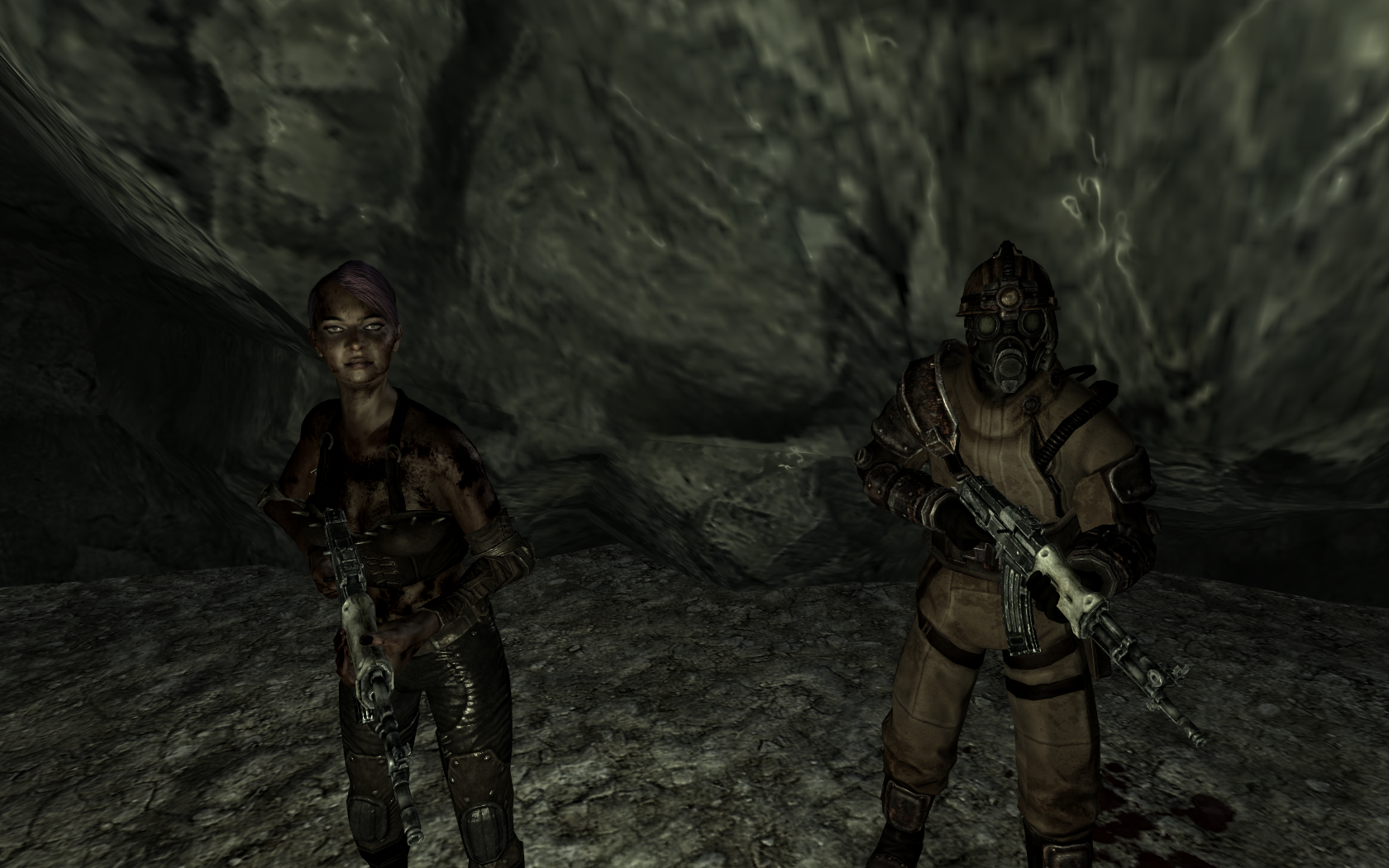 Raider Fighters enjoying a romantic stroll in the craggy abyss of DLC01testGuardworld national park.