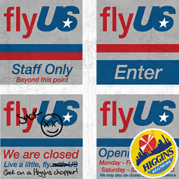 Unused closed FlyUS sign in Francis International Airport.