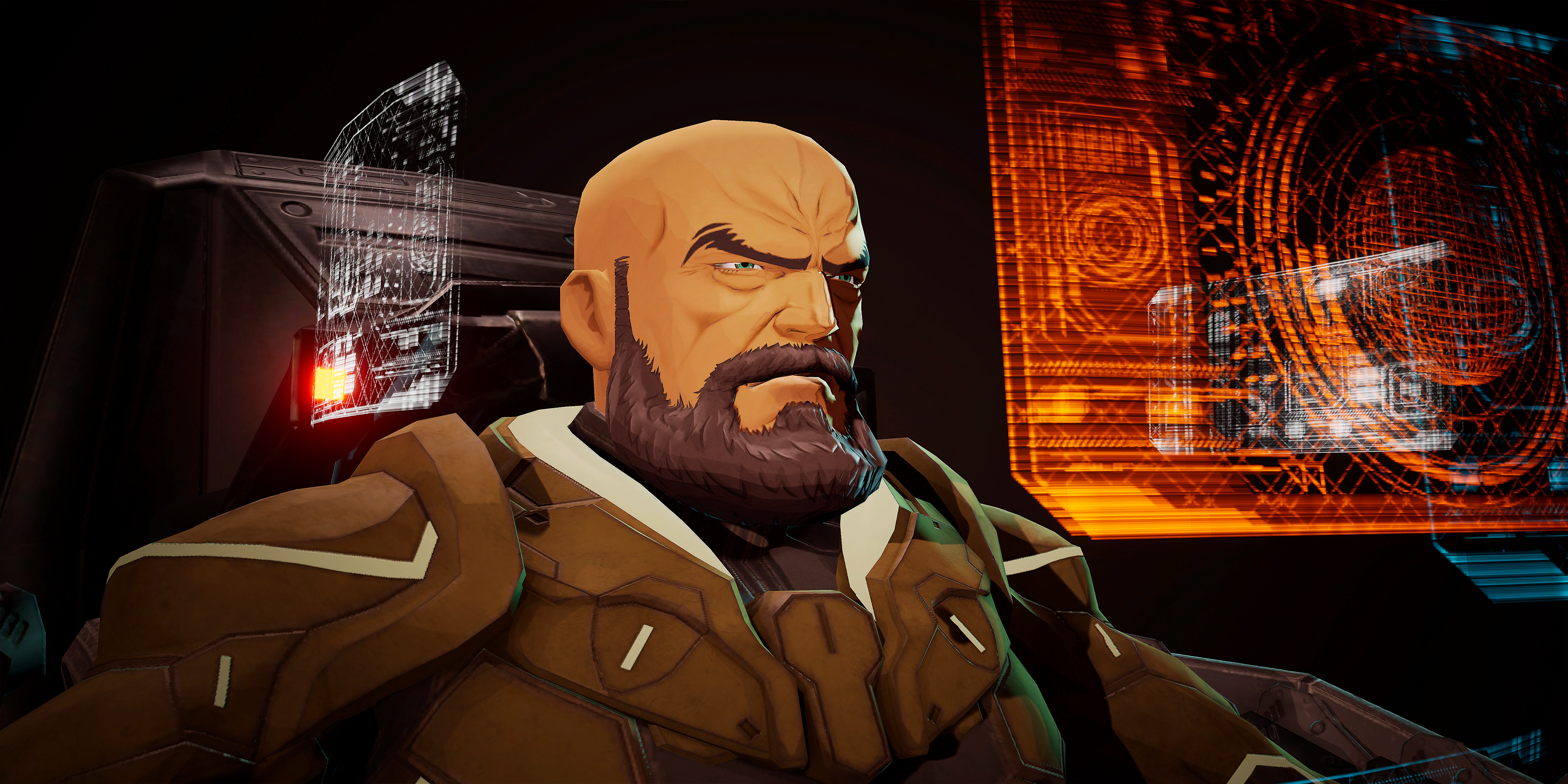 BG as he appears in Rank D - Investigate the Unidentified Aircraft II [02-0311: Rain Maker], while negotiating with Guns Empress regarding conflicting, seemingly impossible mission orders.