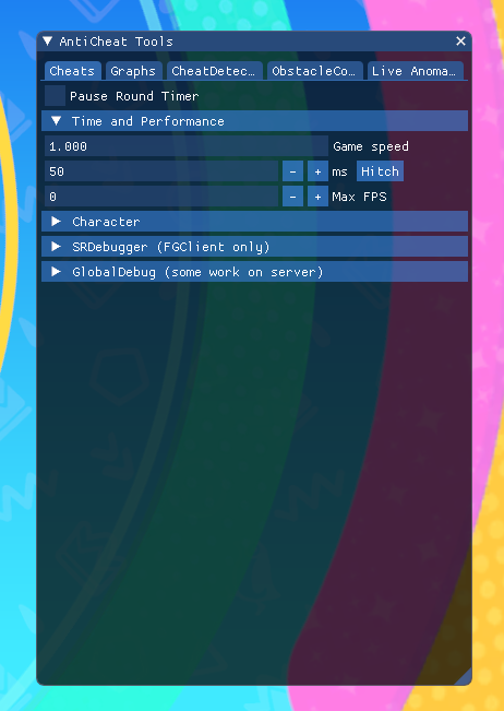 The Time and Performance subcategory. It lets the user change the Game Speed, the ms and the max FPS.