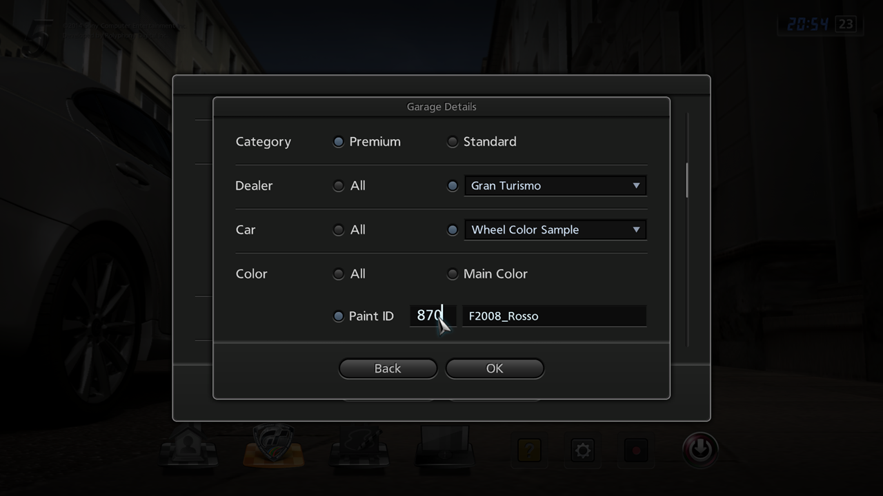 Selecting a custom paint color before adding a vehicle to the player's Garage via the Garage Details sub-menu.