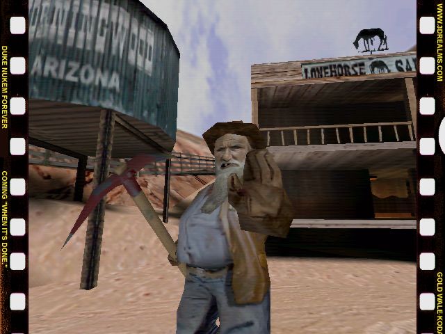 Gus seen in a prerelease screenshot from April 1998, showing his hat and pickaxe.
