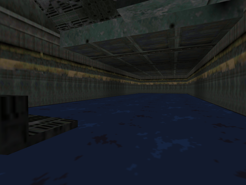 Water-filled room underneath the left building. Water-filled room underneath the left building.