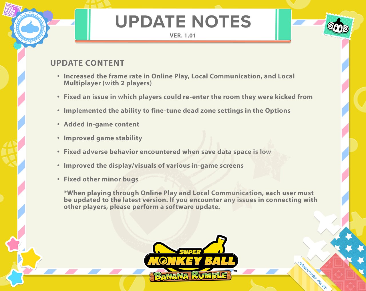 Official Version 1.01 patch notes