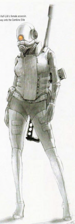 Female Assassin concept art in Raising the Bar, which matches the Female Combine Sniper in Half-Life 2: Survivor perfectly. Female Assassin concept art in Raising the Bar, which matches the Female Combine Sniper in Half-Life 2: Survivor perfectly.