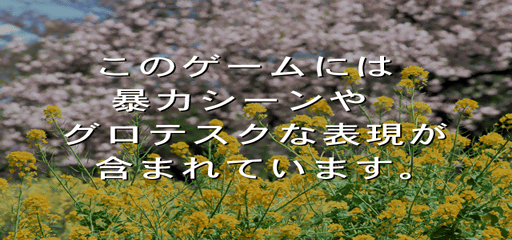 Early opening screen. Translates to "This game contains violent scenes and depictions of grotesque situations." (File:2ZANKO80.TIM)
