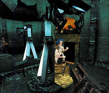 "FEMME FATALE Talon readies himself as a female warrior prepares to charge through a portal transmitter."