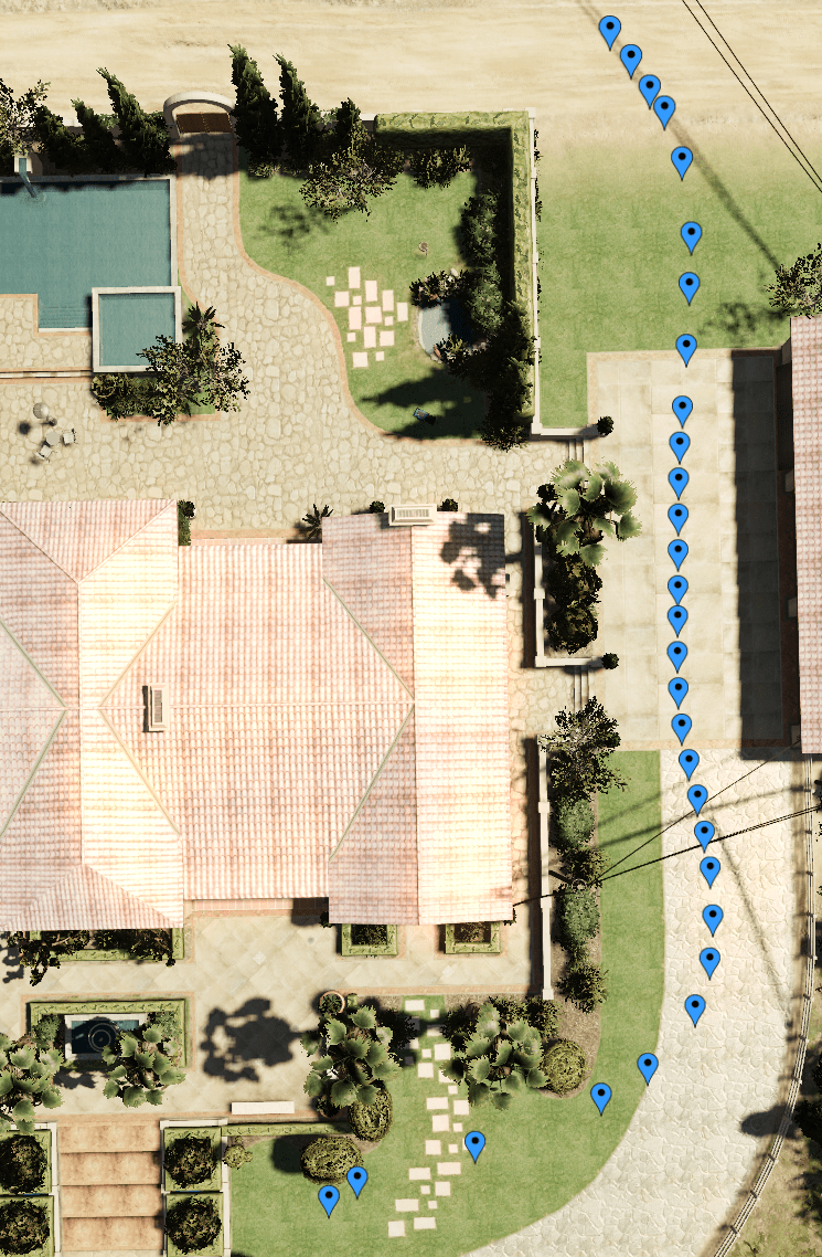The positions rendered in-game. (Each blue marker is a position.) The positions rendered in-game. (Each blue marker is a position.)