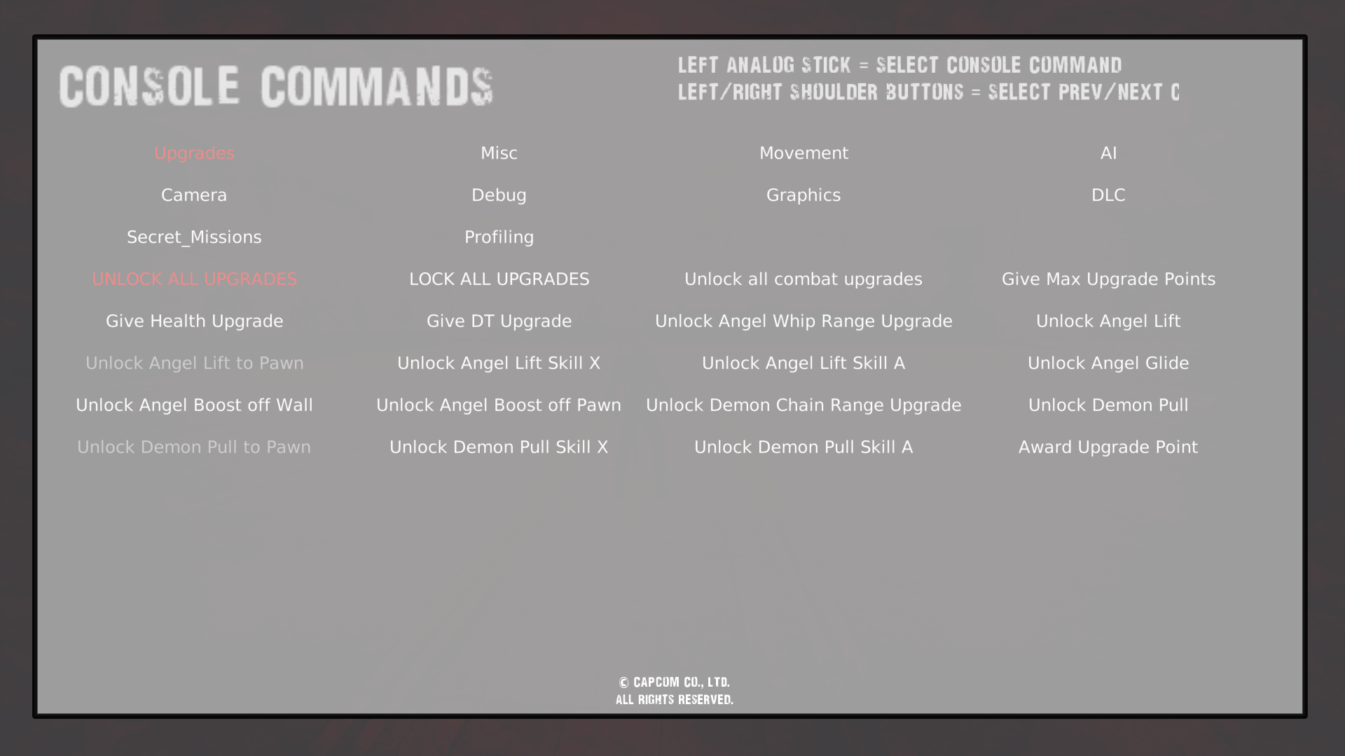 Console Commands - Upgrades