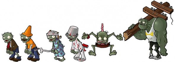 The original lineup Werner made as he was creating characters as to see what they would look like in-game. the hospital gown zombie was changed due to it "not clicking" and the intestines on the bungie zombie was changed to a rope to be more family friendly.