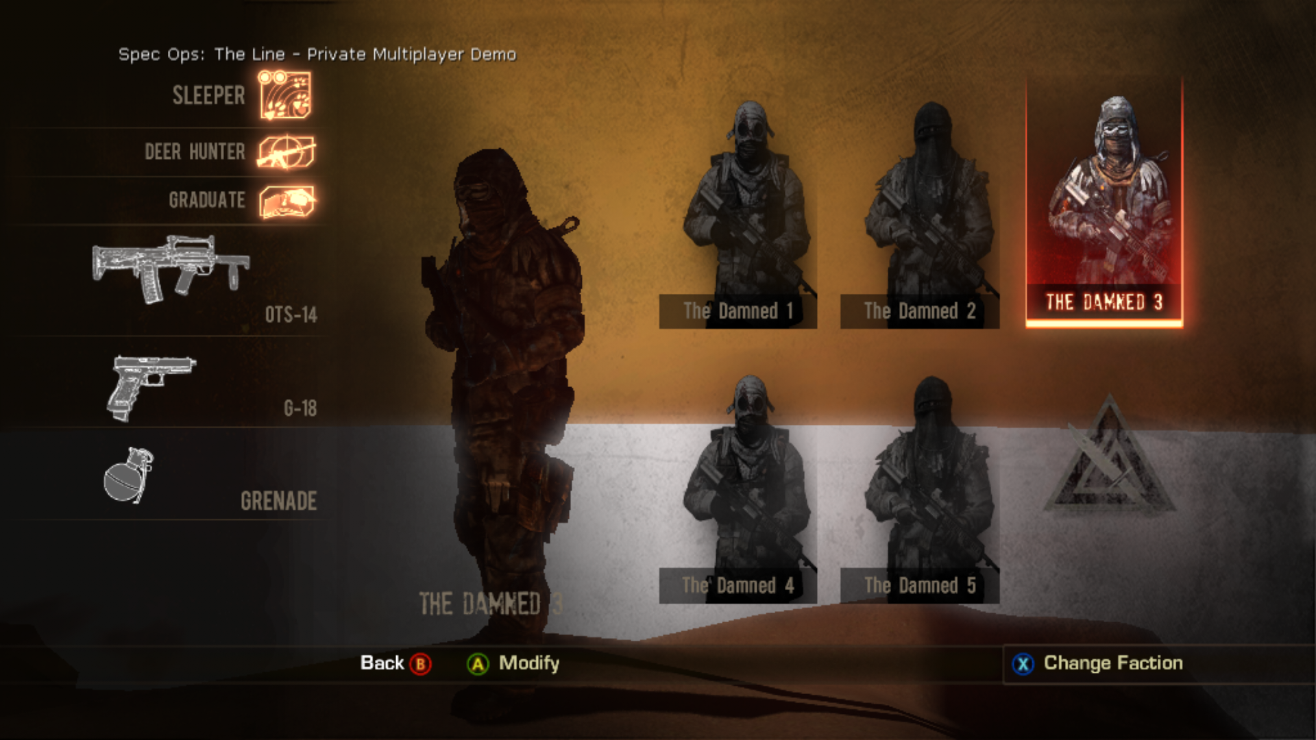 Damned Class Menu Damned Class Menu