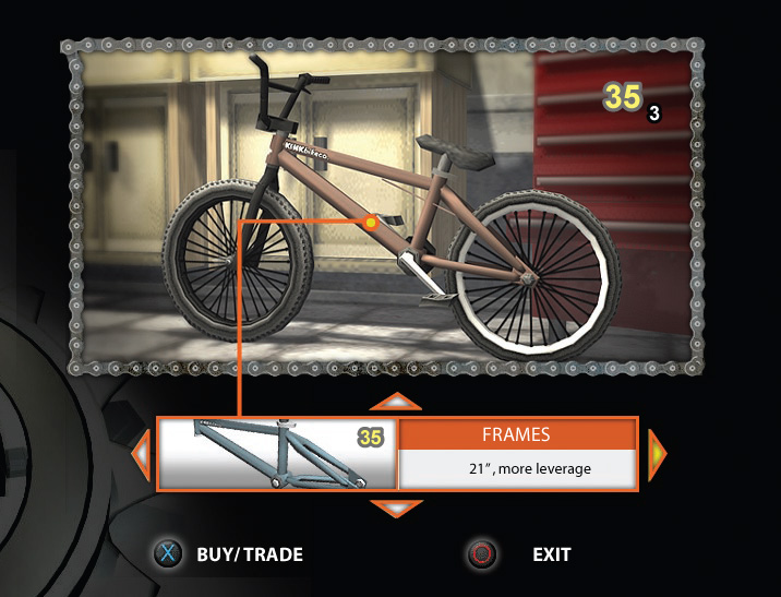 Bike Frames selection menu.