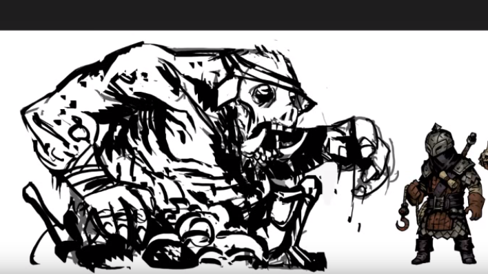 Swine Prince concept art ver 3. His arms were further damaged on this iteration.