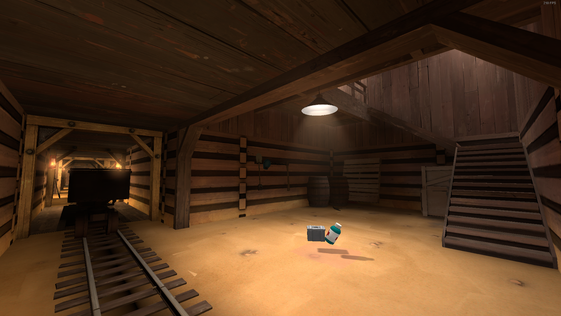 Past the mine carts reveals an additional room