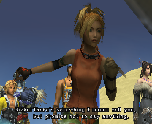 Rikku remains running in place during the cutscene. Rikku remains running in place during the cutscene.