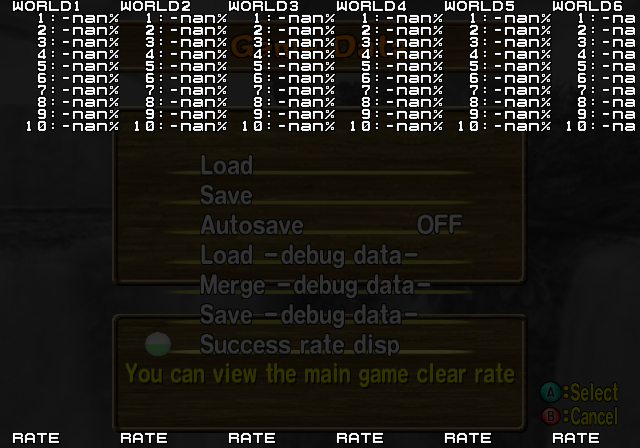 The success rate display on the North American version of the game. The data is only stored in memory, and is not actually saved to the save file on the North American version. The success rate display on the North American version of the game. The data is only stored in memory, and is not actually saved to the save file on the North American version.