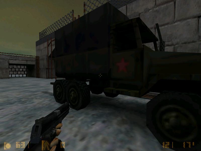 The truck with the red star on it.