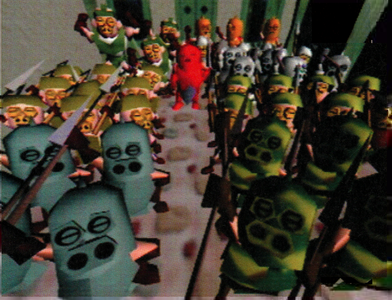 The Pig Warrior Army. Notice they are in the same hall from Shoshinkai 96! The red Pig Warrior in the middle is the Lieutenant, highest ranking officer who wields a schimitar. The Pig Warrior Army. Notice they are in the same hall from Shoshinkai 96! The red Pig Warrior in the middle is the Lieutenant, highest ranking officer who wields a schimitar.