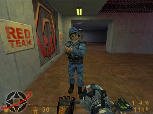Spy disguised as soldier with his dart gun and the gluon gun present. 114 shells instead of 170 energy for some reason.