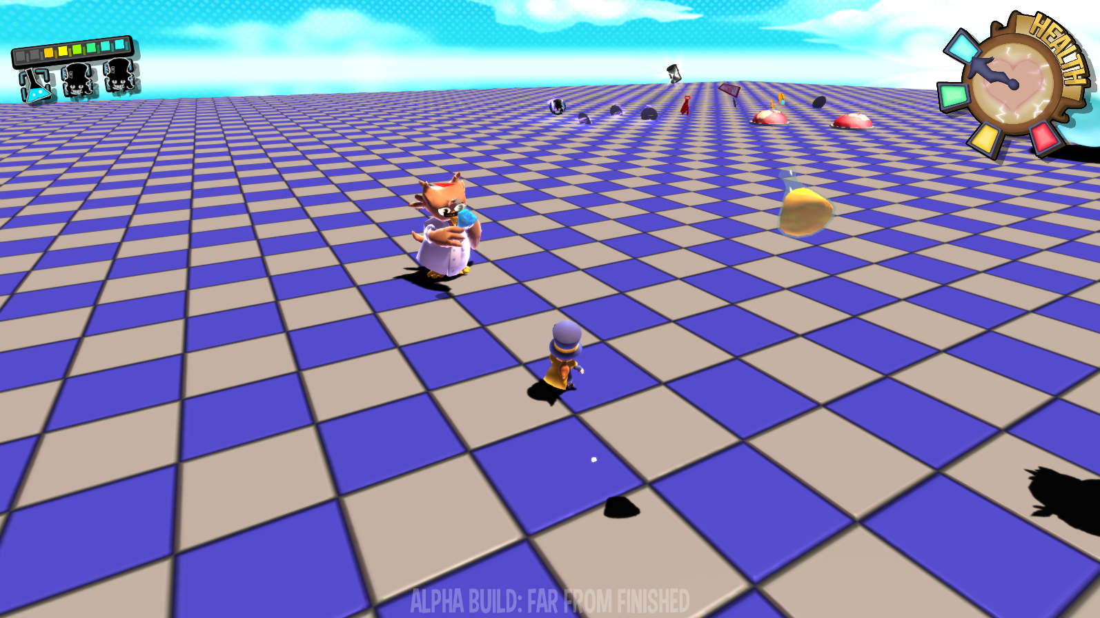 Shrunk after getting hit by a pink chemical flask. Shrunk after getting hit by a pink chemical flask.