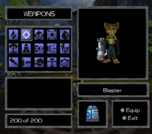 RatchetClankE3Demo_WeaponsMenu.png