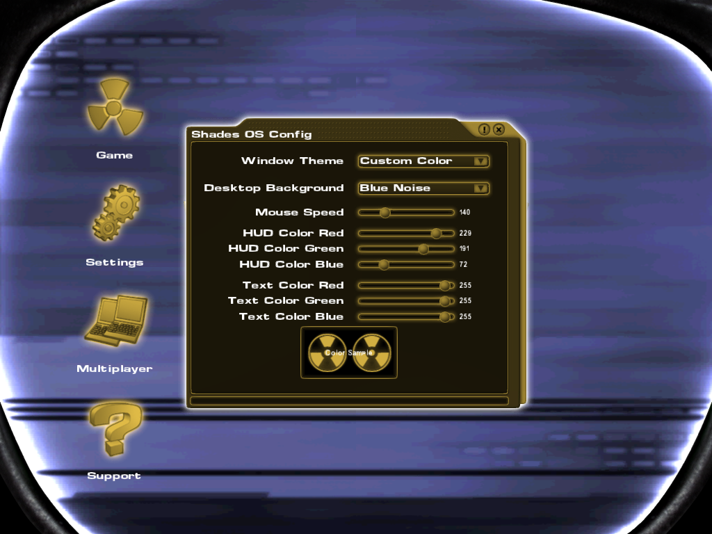 The menu with custom yellow colors.