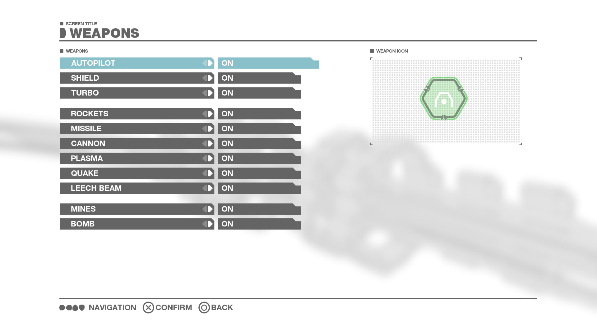 Screenshot showcasing the cut weapon select menu.