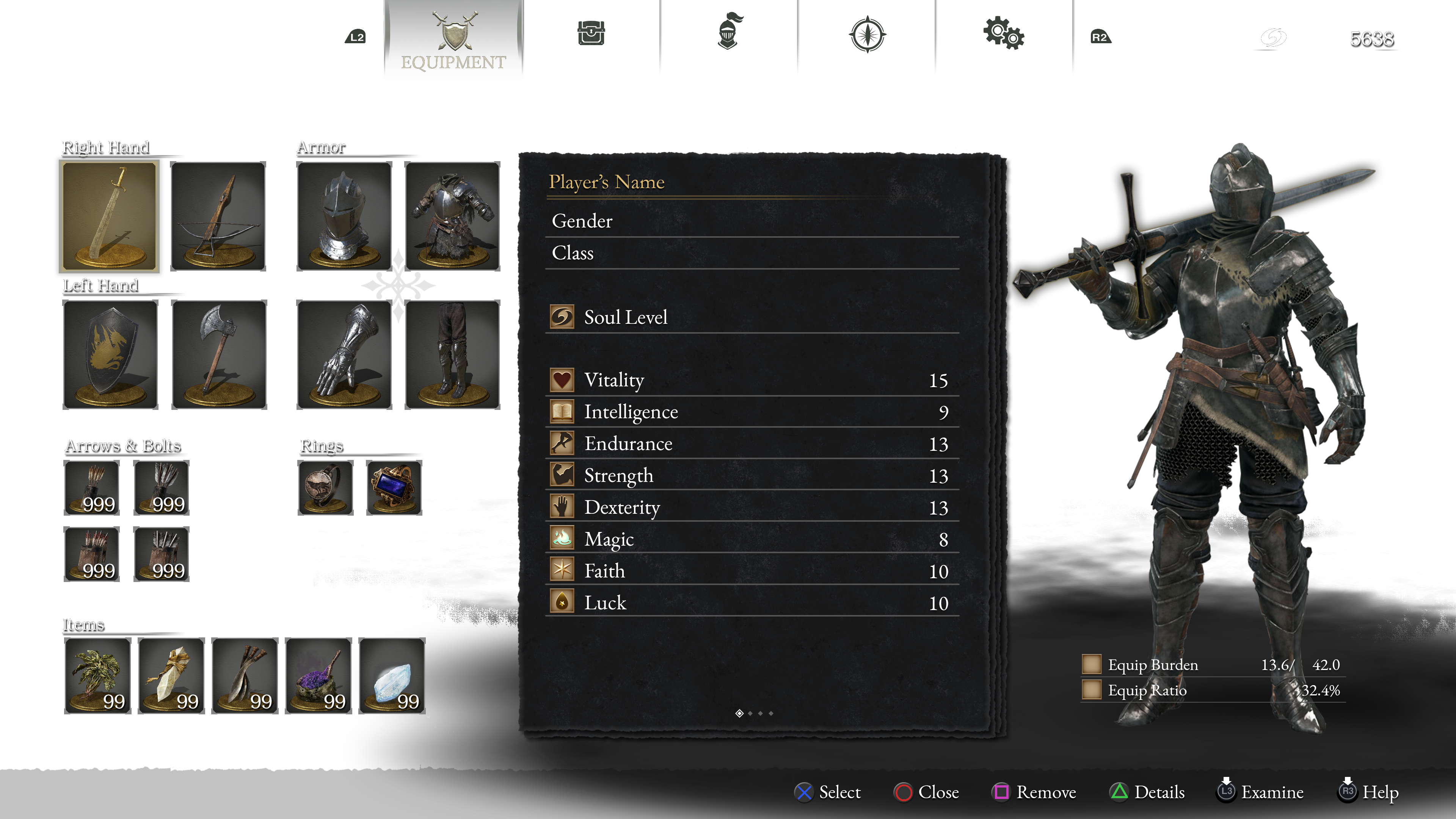 Ui Mockup with Dark Souls 3 items and ragged Dark Souls 1 menus