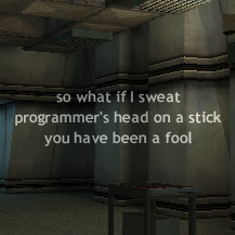 so what if I sweat, programmer's head on a stick, you have been a fool.