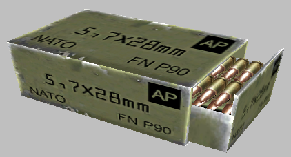 Box of 5.7x28mm FMJ ammo. Box of 5.7x28mm FMJ ammo.