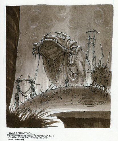 Artwork of an Elum temple. Artwork of an Elum temple.
