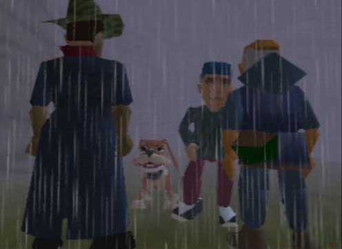 Flint, Boney, Duster and Wess at a cliffside in the rain.