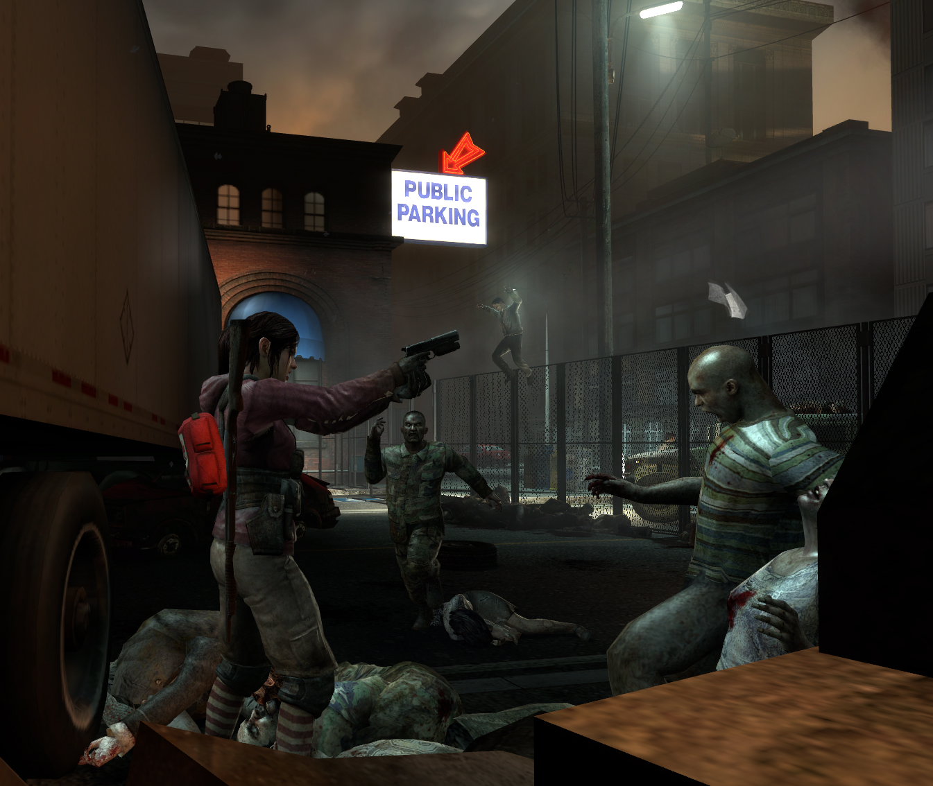 Zoey shooting at Common Infected with a M1911.