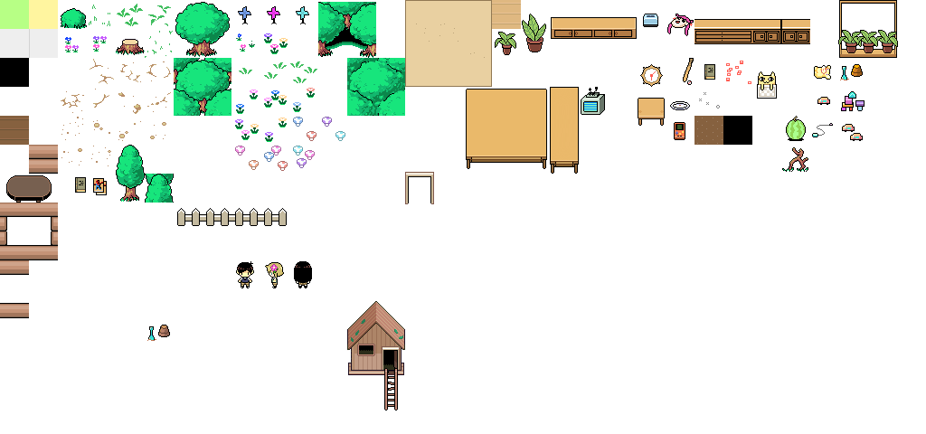 An unused version of the treehouse tileset. Interestingly it's prefixed with BS. An inverted version is used for the Spider area in Black Space. This is also the only place where one can see an older design for the trees and grass, which persists even in the Spider Area version. An unused version of the treehouse tileset. Interestingly it's prefixed with BS. An inverted version is used for the Spider area in Black Space. This is also the only place where one can see an older design for the trees and grass, which persists even in the Spider Area version.