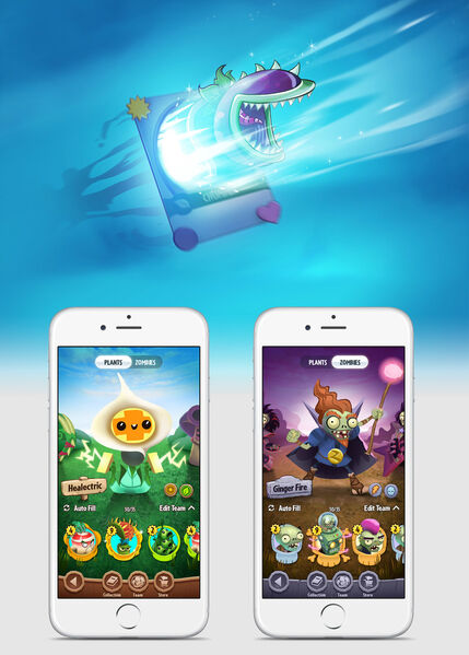 One of the earliest pieces of concept art for the game, showing scrapped heroes, UI, and revealing the game might have used graphics from the original PvZ.