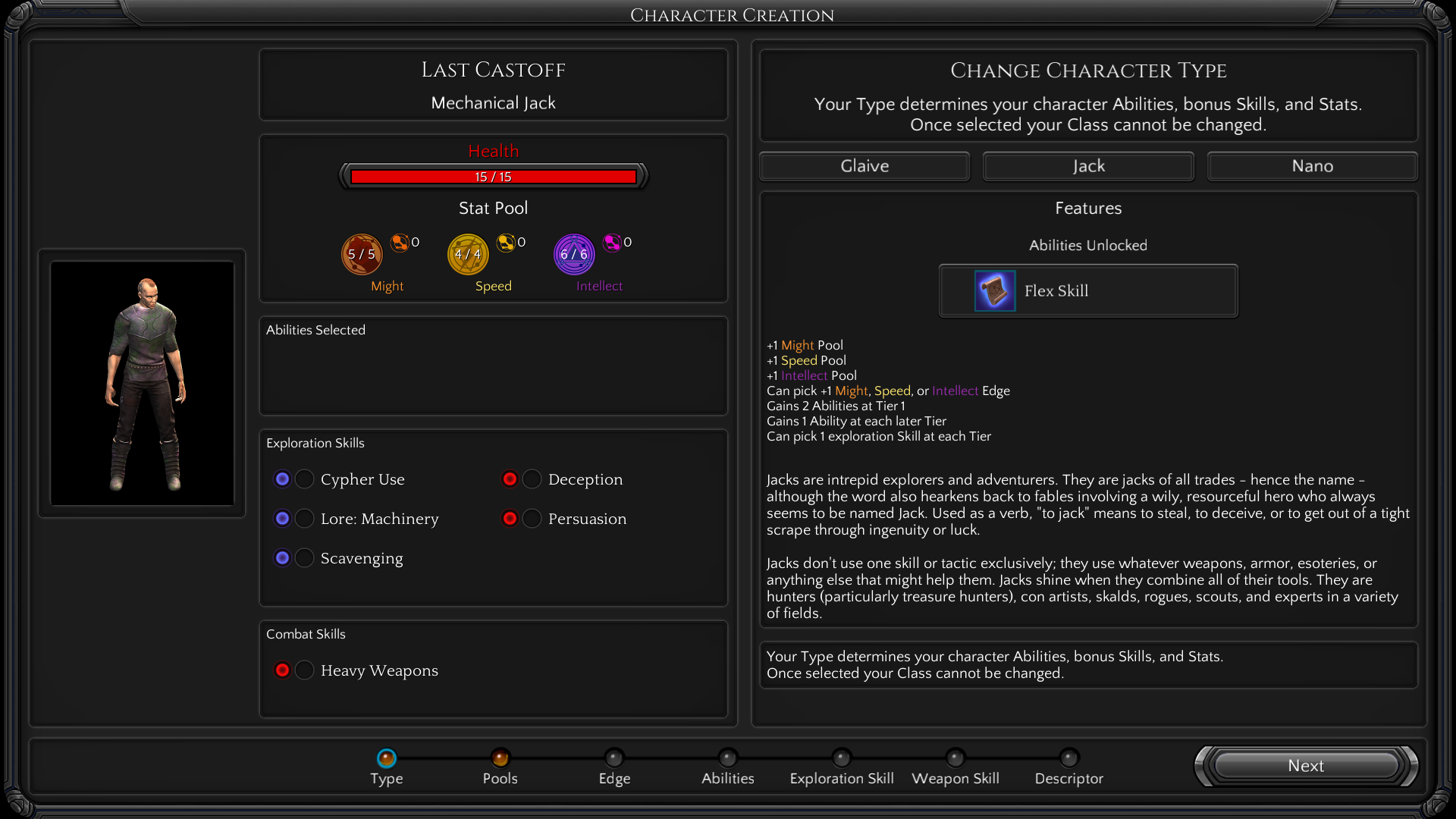Last Castoff - character creation