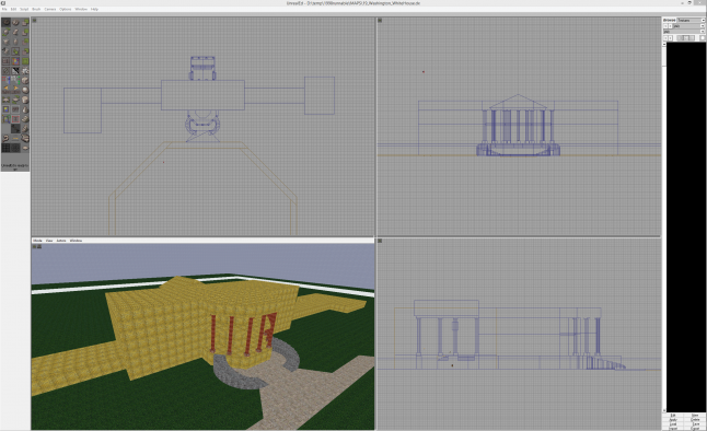 Developer image of the White House in construction, with the file URL "MAPS\??_Washington_WhiteHouse.dx"