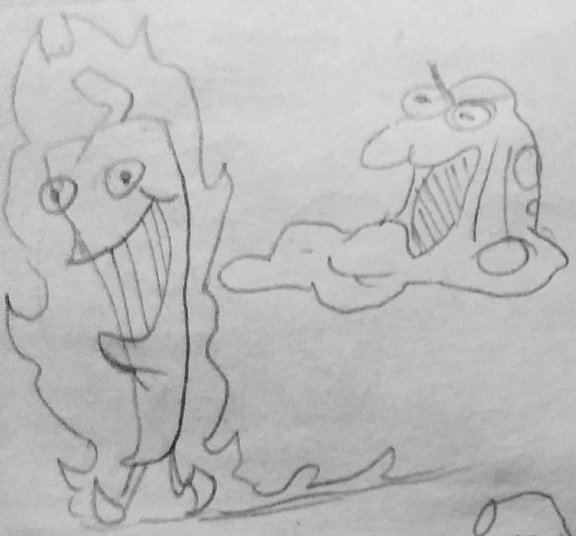 Early Cheeseslime with eyebrows and a scrapped hot pepper enemy. Early Cheeseslime with eyebrows and a scrapped hot pepper enemy.