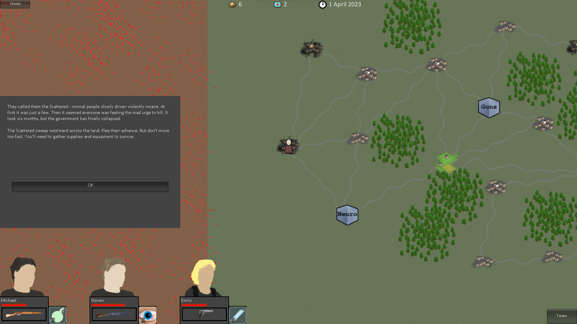 The overworld map with the start message present.