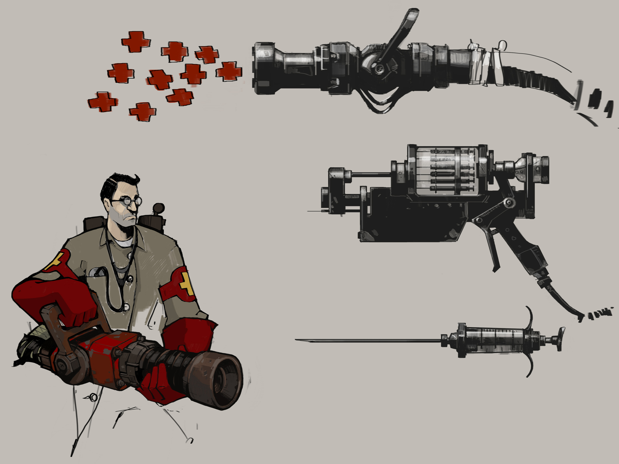 Medic weapons concept art. Medic weapons concept art.
