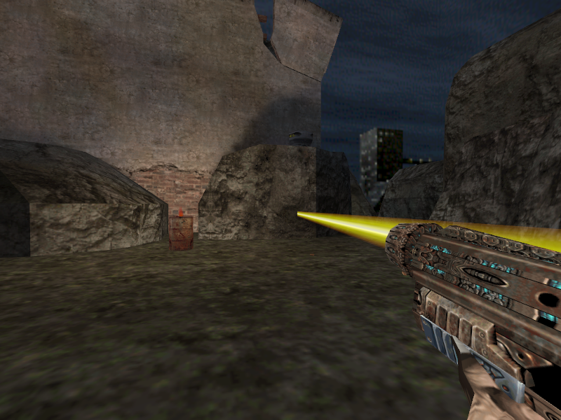 Screenshot showing that the Ripgun’s lasers originate from an area slightly above the weapon.