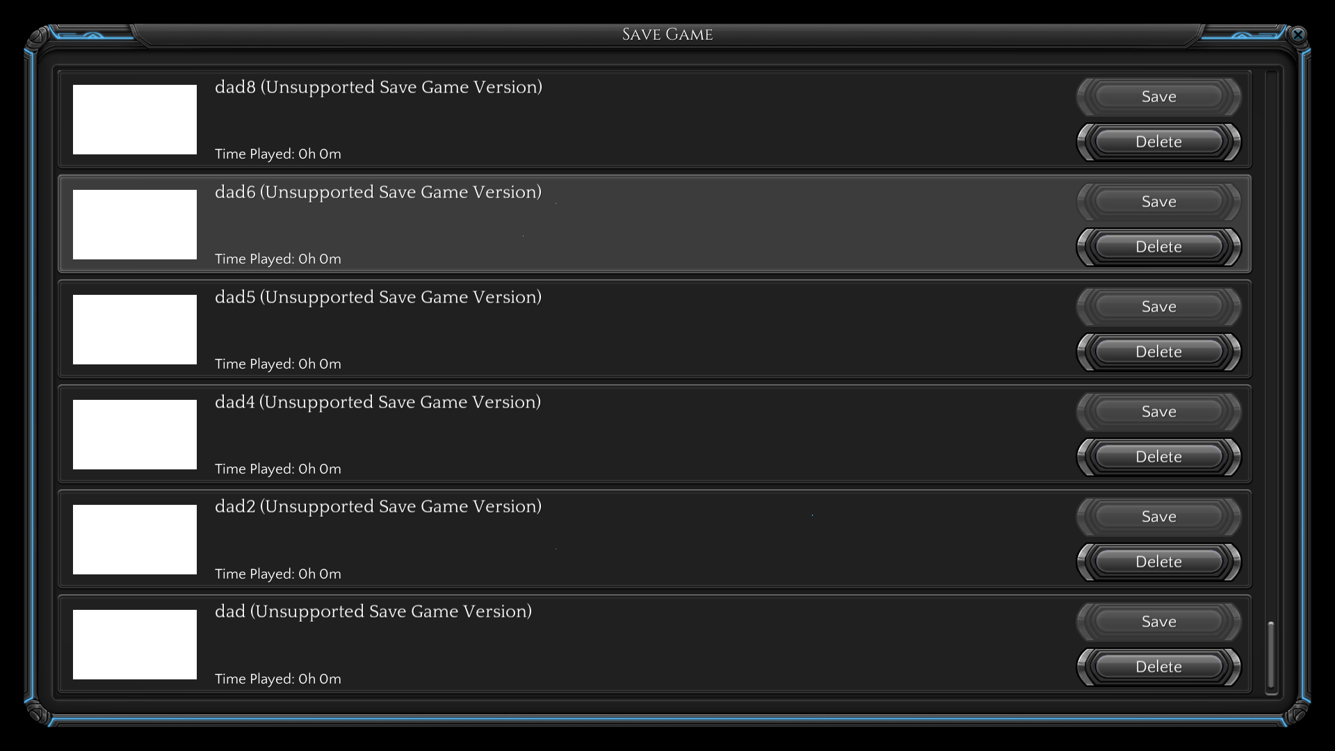 Save game screen - Unsupported save game versions from a previous beta