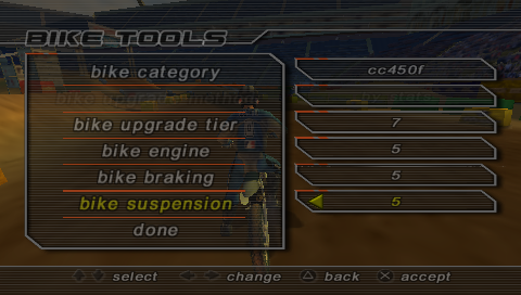 Bike Tools: Manually set bike class and upgrade tiers.