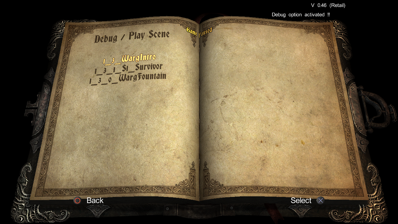 The Play Scene list with the scenes from the Besieged village level. The available scenes change depending on the current level. The Play Scene list with the scenes from the Besieged village level. The available scenes change depending on the current level.