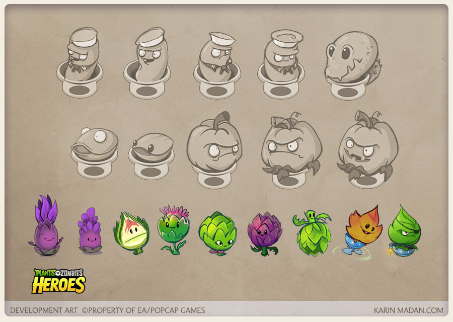 Concept art of several plants that didn't make it into the final game.