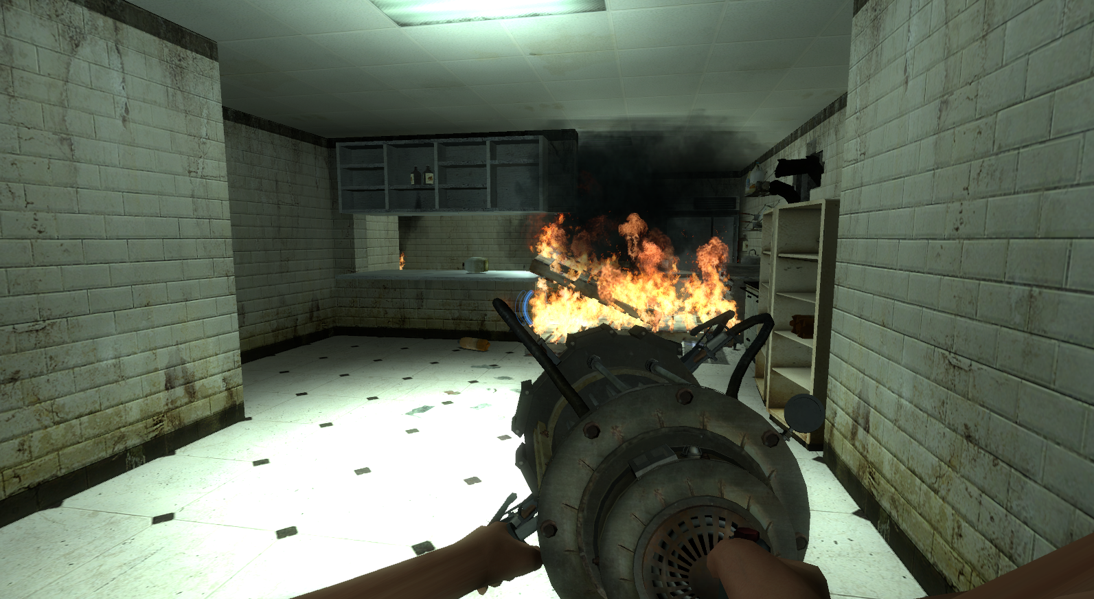 The kitchen on fire. The kitchen on fire.