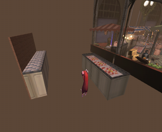 Near the seafood section are these two market objects just chilling behind the wall.