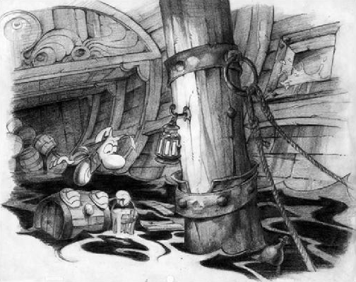 Concept art of the ship being flooded. Concept art of the ship being flooded.