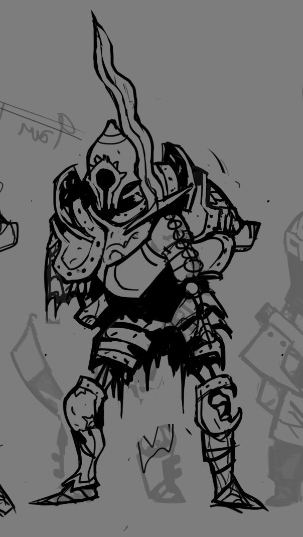 An unnamed Knight monster posted on Twitter by Chris Bourassa. This seems to be a skeleton due to the limbs below the armor and the general aesthetic. Potentially a concept for Bone Bearer though it is unclear.