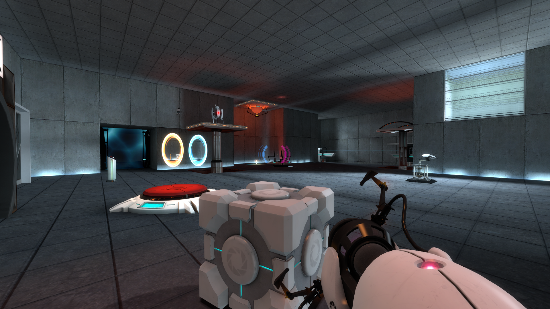 The main area, showing a load of assets and testing elements, and a Turret that has no ammunition. The main area, showing a load of assets and testing elements, and a Turret that has no ammunition.